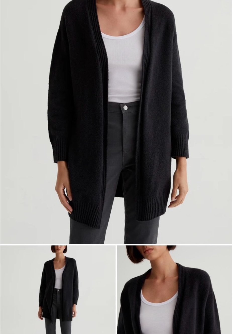 Ag Adriano Goldschmied Open-Front Black Wool Alpaca Cotton blend knit Cardigan